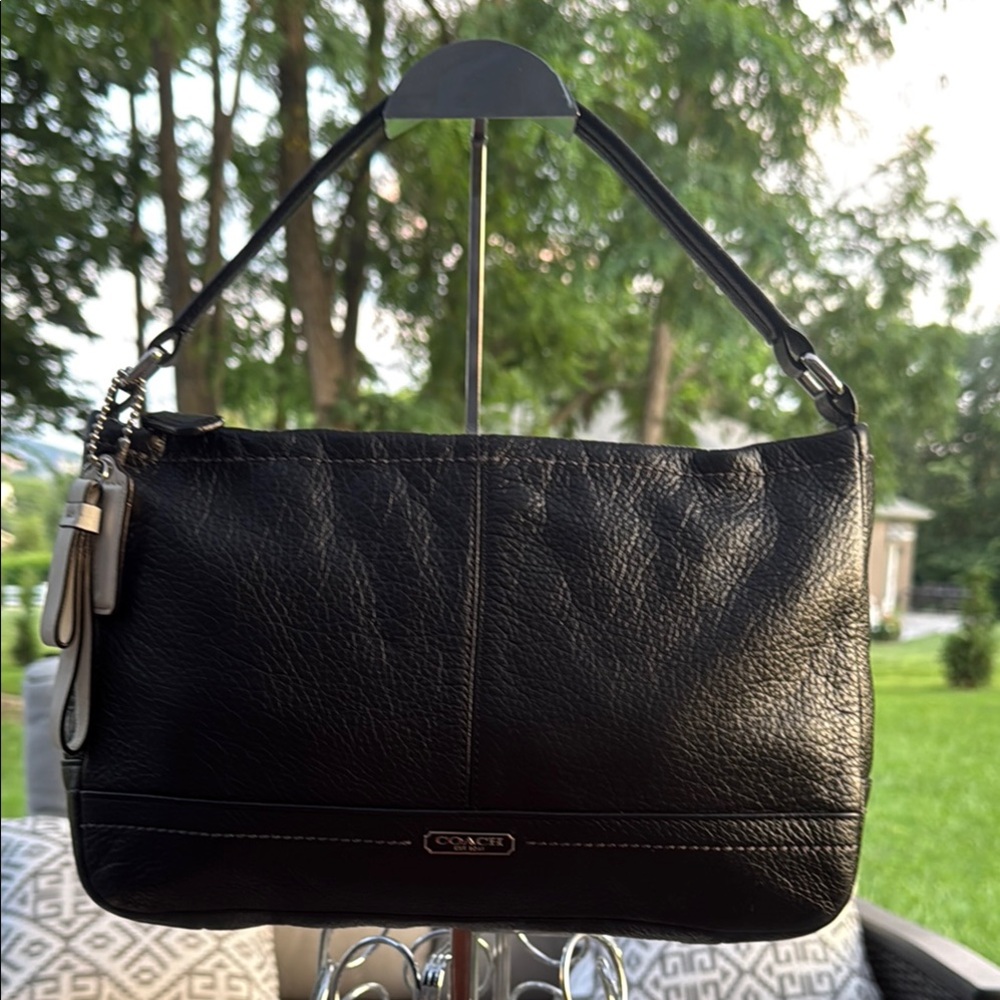 Coach Pebbled Leather Shoulder Bag - Style F24035 - Black with Teal Lining (EUC)